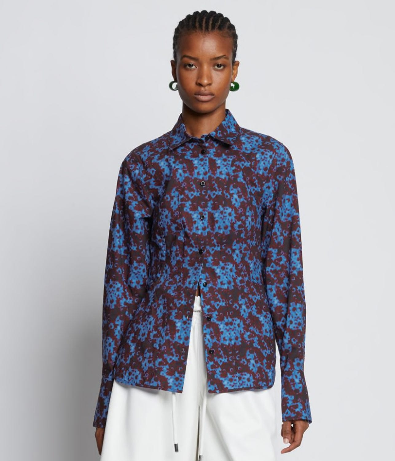 SUNFLOWER POPLIN SHIRT - BLUE | PROENZA SCHOULER WHITE LABEL PROENZA SCHOULER WHITE LABEL SUNFLOWER POPLIN SHIRT - BLUE
