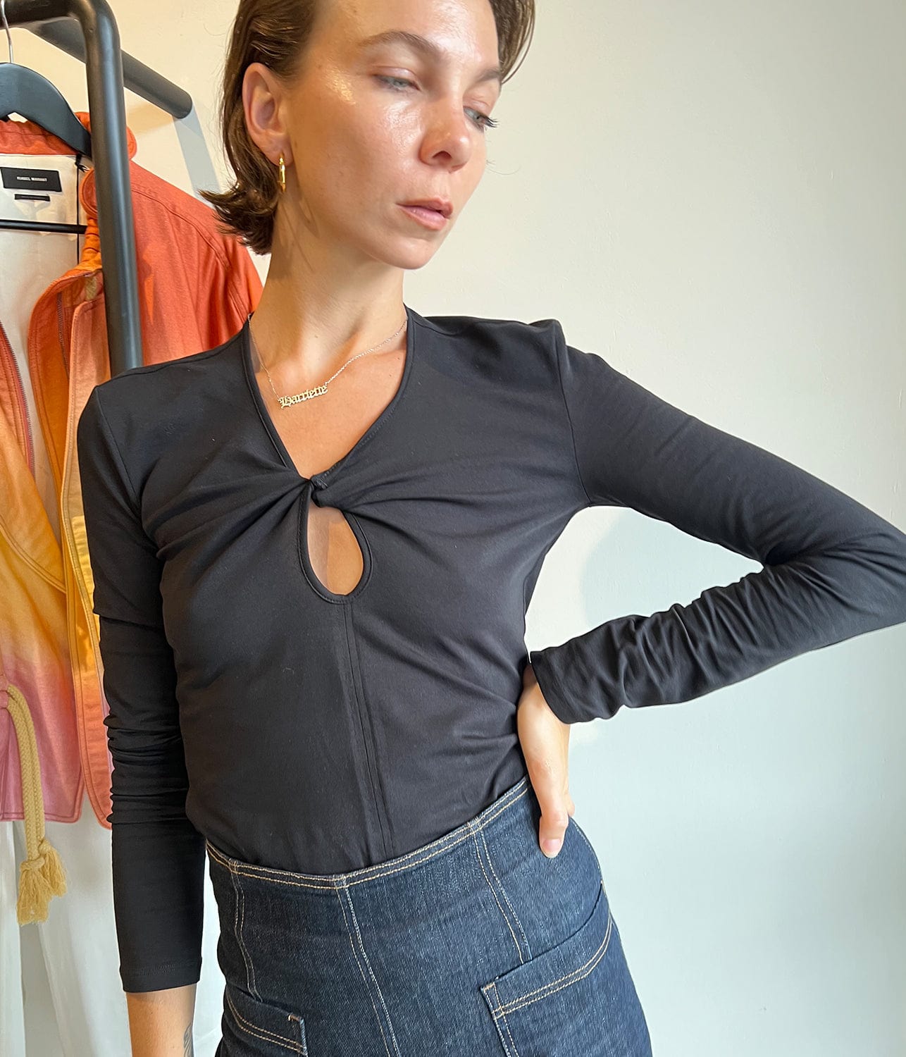 JERSEY KEYHOLE TOP - BLACK | PROENZA SCHOULER WHITE LABEL PROENZA SCHOULER WHITE LABEL JERSEY KEYHOLE TOP - BLACK
