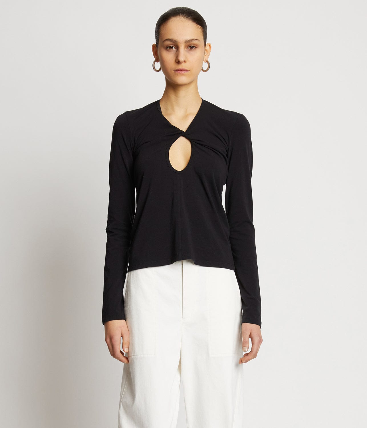 JERSEY KEYHOLE TOP - BLACK | PROENZA SCHOULER WHITE LABEL PROENZA SCHOULER WHITE LABEL JERSEY KEYHOLE TOP - BLACK