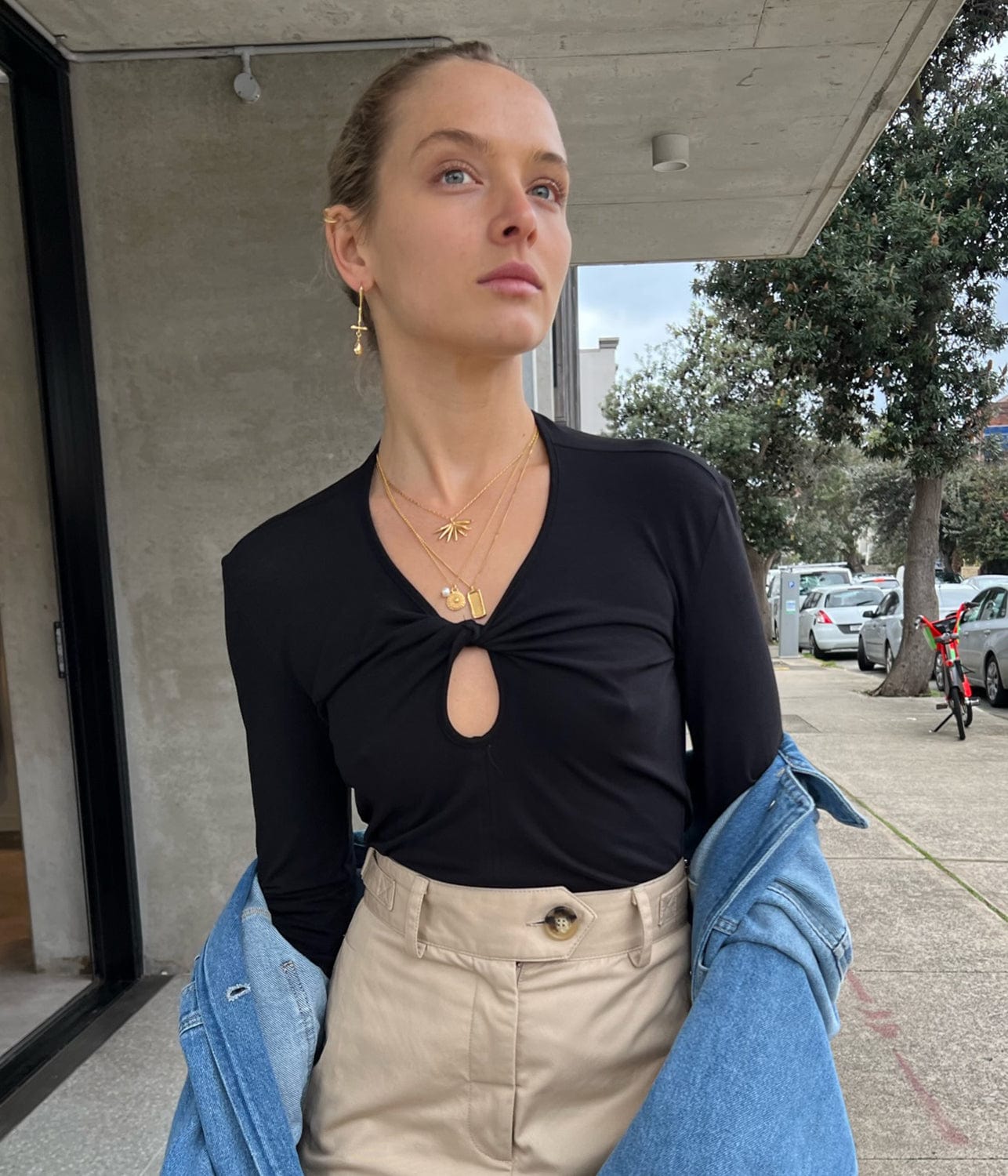 JERSEY KEYHOLE TOP - BLACK | PROENZA SCHOULER WHITE LABEL PROENZA SCHOULER WHITE LABEL JERSEY KEYHOLE TOP - BLACK