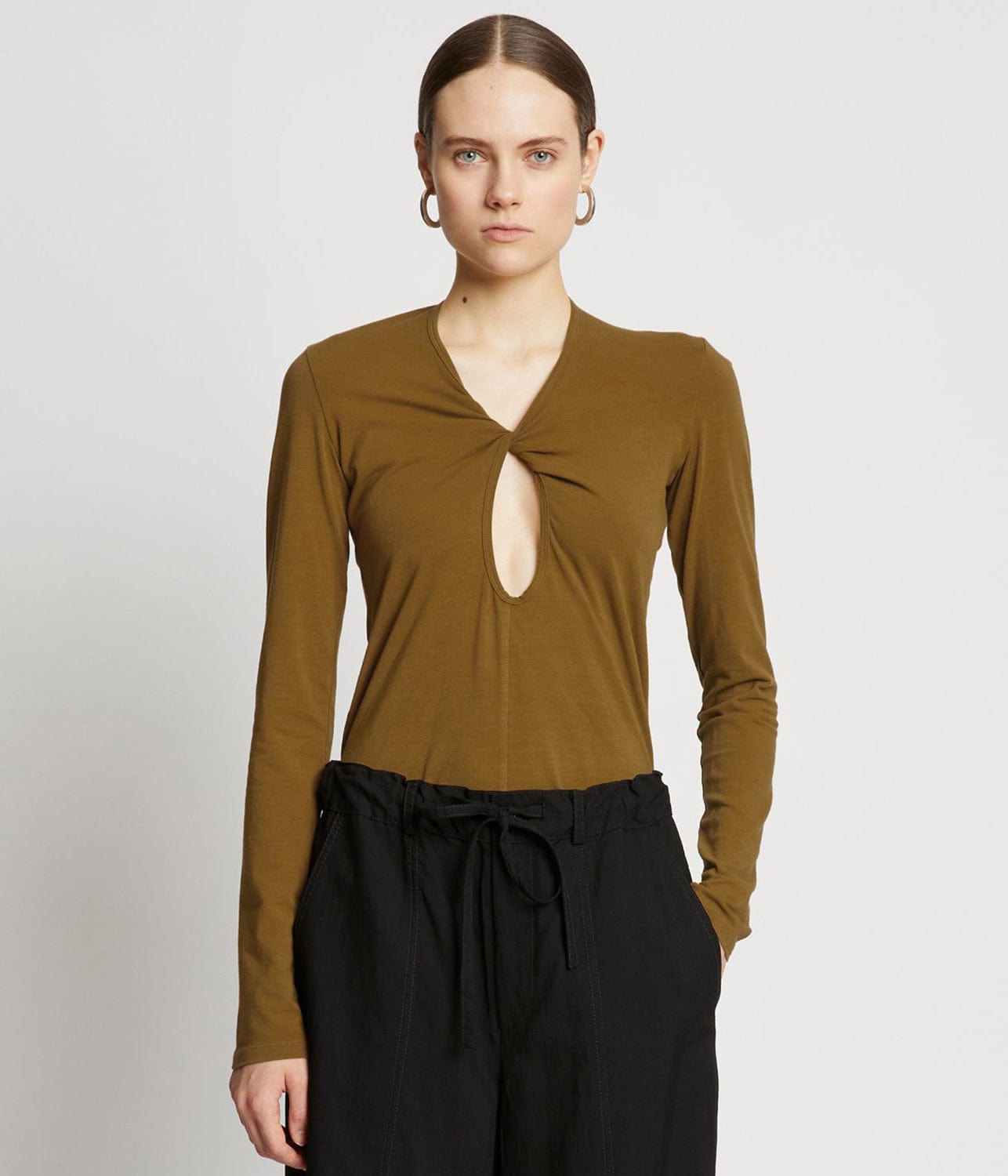 JERSEY KEYHOLE TOP-OLIVE | PROENZA SCHOULER WHITE LABEL | PROENZA SCHOULER WHITE LABEL JERSEY KEYHOLE TOP-OLIVE