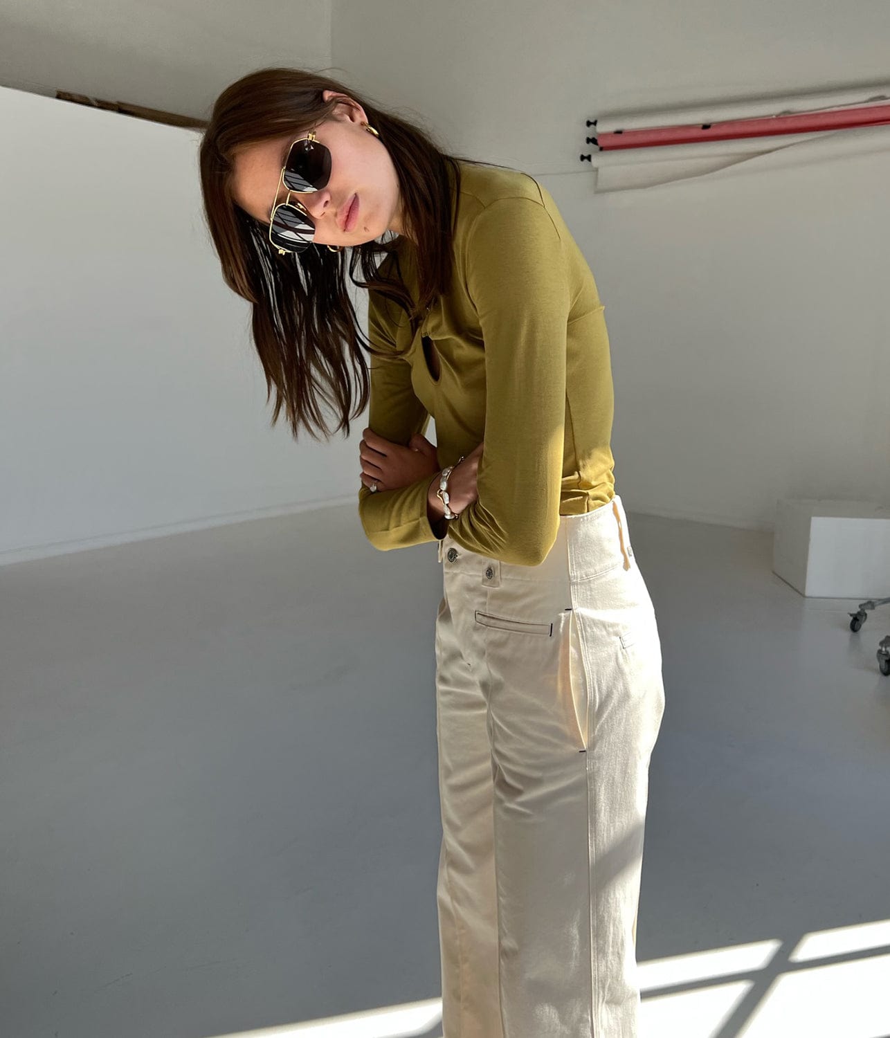 JERSEY KEYHOLE TOP-OLIVE | PROENZA SCHOULER WHITE LABEL | PROENZA SCHOULER WHITE LABEL JERSEY KEYHOLE TOP-OLIVE