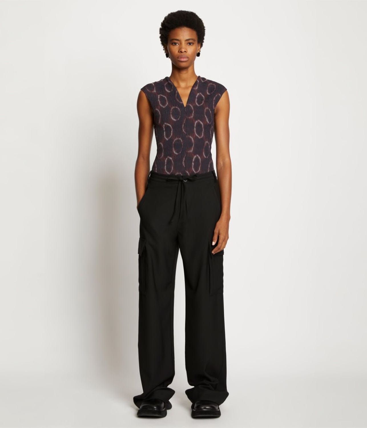 TIE DYE SMOCKED TOP-CHOCOLATE/WHITE | PROENZA SCHOULER WHITE LABEL | PROENZA SCHOULER WHITE LABEL TIE DYE SMOCKED TOP-CHOCOLATE/WHITE