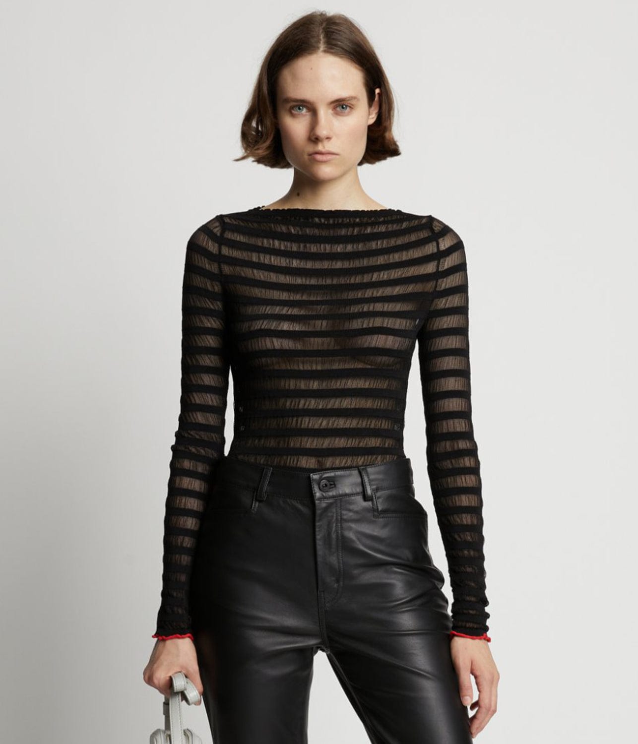 SHEER STRIPE SWEATER- BLACK/RED | PROENZA SCHOULER WHITE LABEL | PROENZA SCHOULER WHITE LABEL SHEER STRIPE SWEATER- BLACK/RED