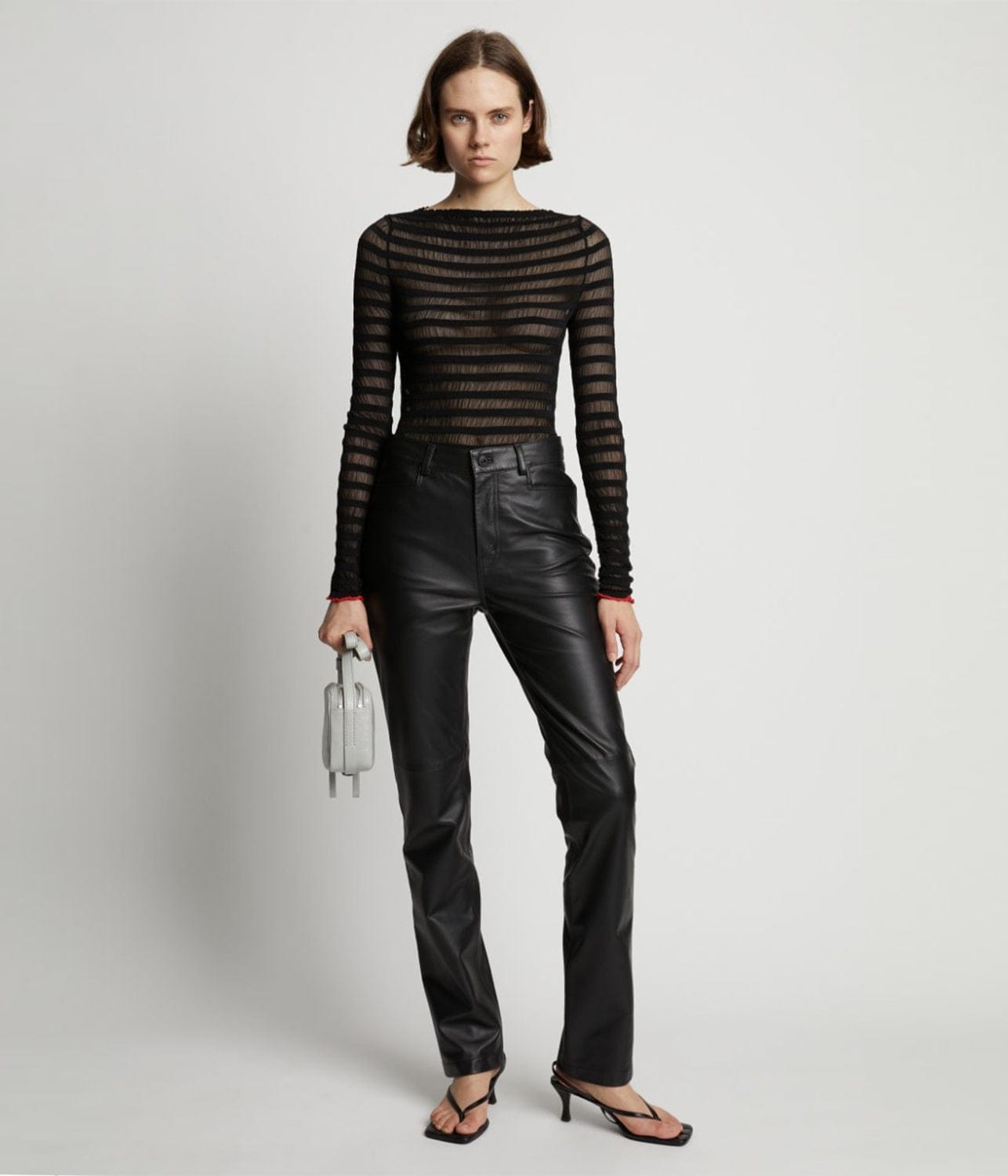 SHEER STRIPE SWEATER- BLACK/RED | PROENZA SCHOULER WHITE LABEL | PROENZA SCHOULER WHITE LABEL SHEER STRIPE SWEATER- BLACK/RED