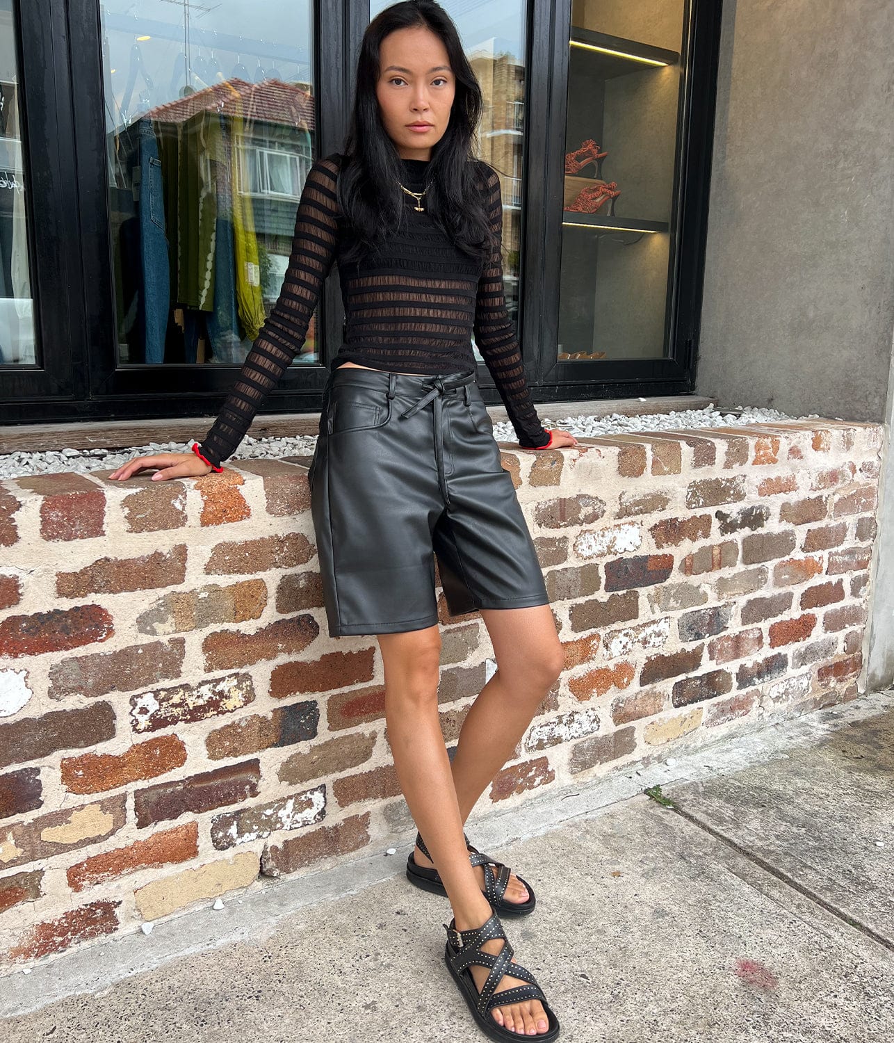 SHEER STRIPE SWEATER- BLACK/RED | PROENZA SCHOULER WHITE LABEL | PROENZA SCHOULER WHITE LABEL SHEER STRIPE SWEATER- BLACK/RED
