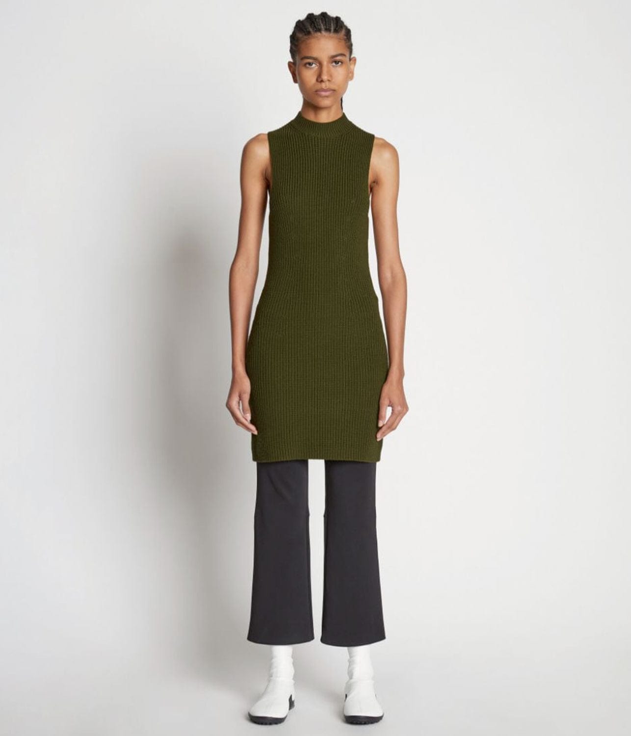 SLEEVELESS CASHFEEL DRESS- FATIGUE | PROENZA SCHOULER WHITE LABEL | PROENZA SCHOULER WHITE LABEL SLEEVELESS CASHFEEL DRESS- FATIGUE