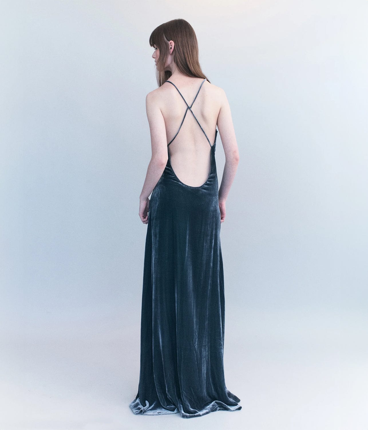 ANIKA SILK VELVET GOWN- STORM | COURTNEY ZHENG |  COURTNEY ZHENG ANIKA SILK VELVET GOWN- STORM