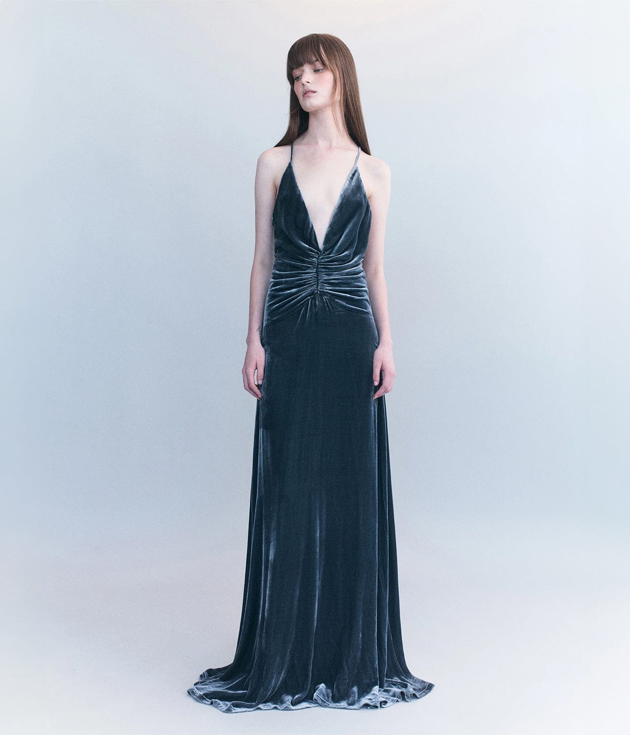 ANIKA SILK VELVET GOWN- STORM | COURTNEY ZHENG |  COURTNEY ZHENG ANIKA SILK VELVET GOWN- STORM