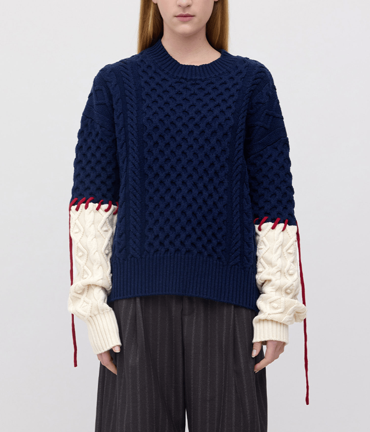 BASKET SLEEVE STITCH MERINO SWEATER | WYNN HAMLYN WYNN HAMLYN BASKET SLEEVE STITCH MERINO SWEATER