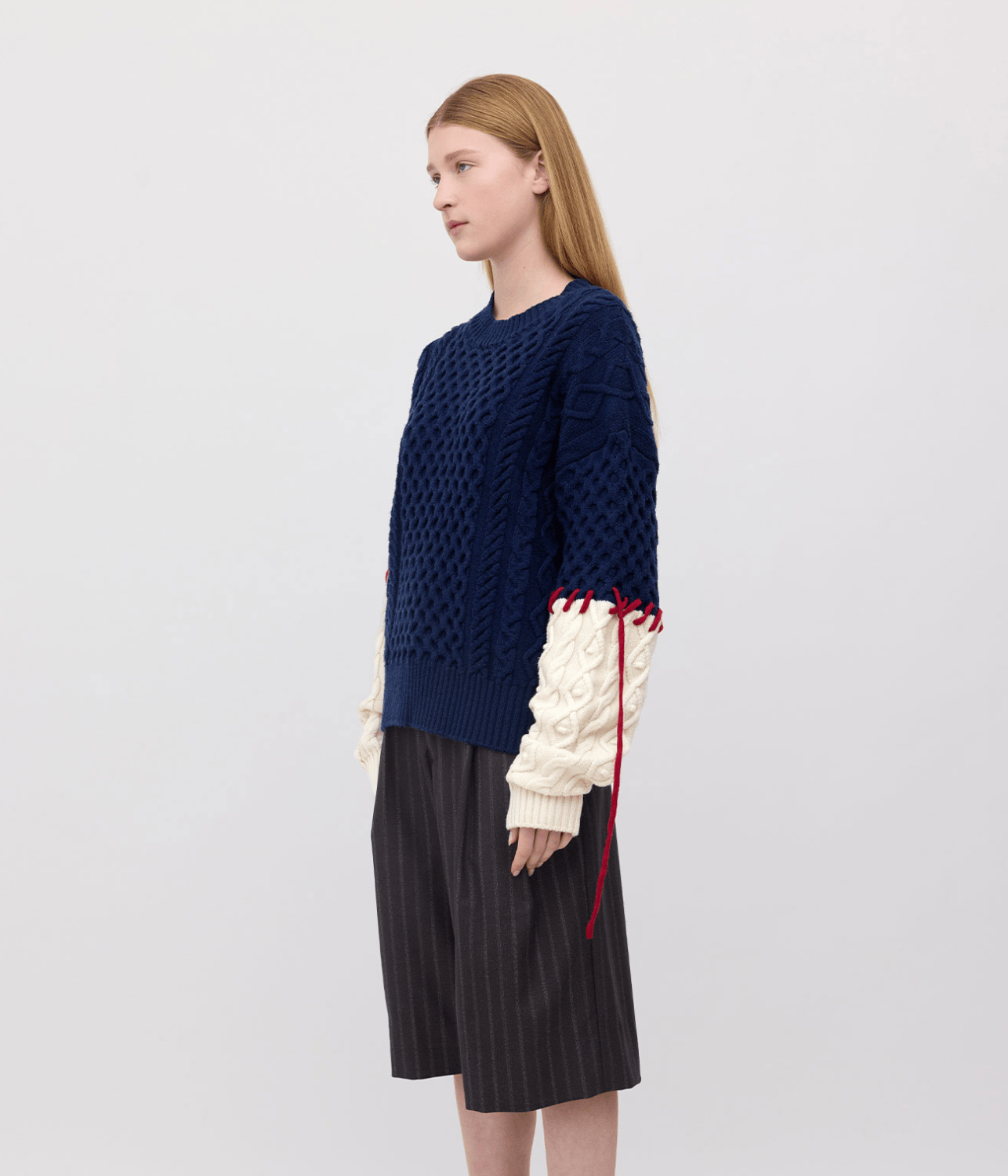 BASKET SLEEVE STITCH MERINO SWEATER | WYNN HAMLYN WYNN HAMLYN BASKET SLEEVE STITCH MERINO SWEATER