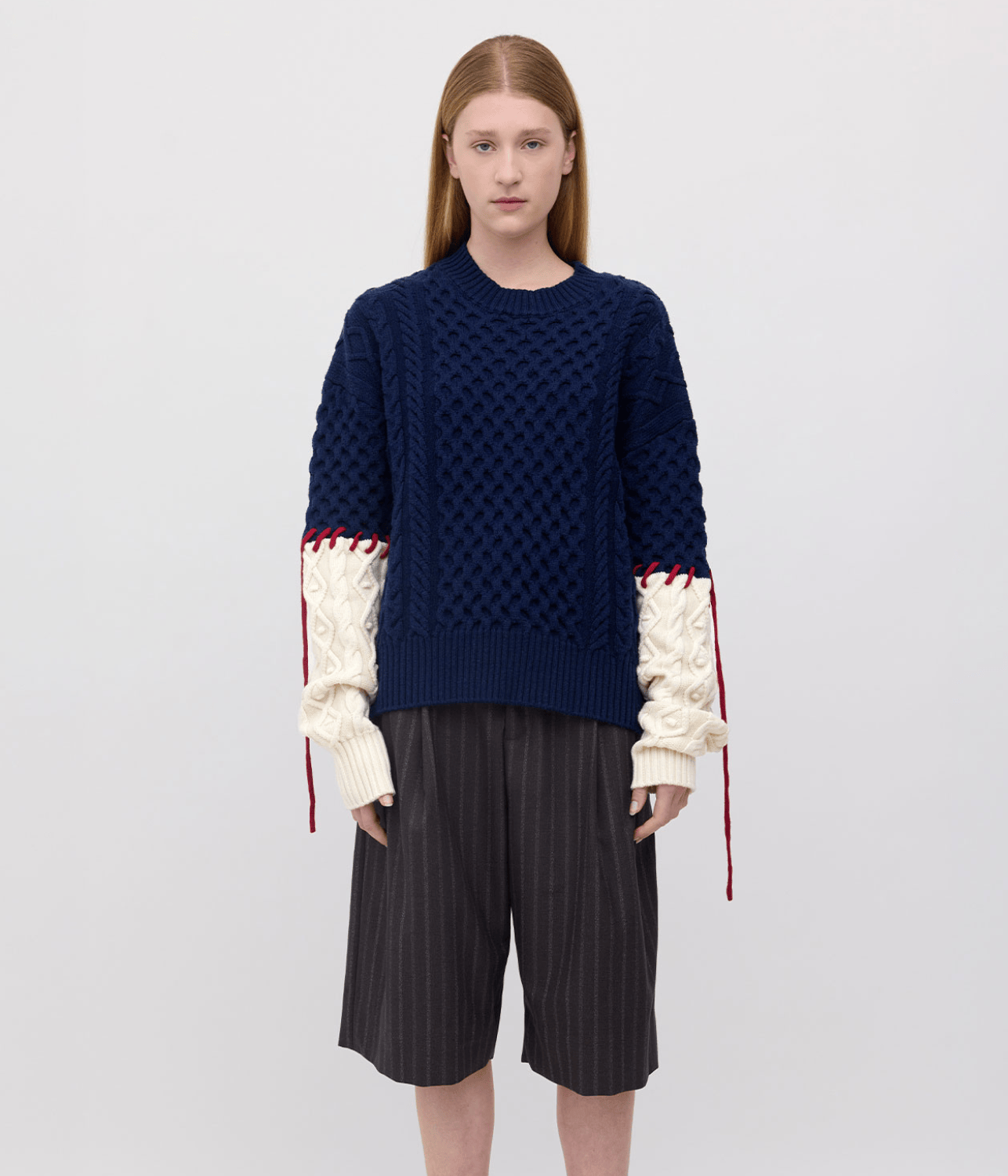 BASKET SLEEVE STITCH MERINO SWEATER | WYNN HAMLYN WYNN HAMLYN BASKET SLEEVE STITCH MERINO SWEATER