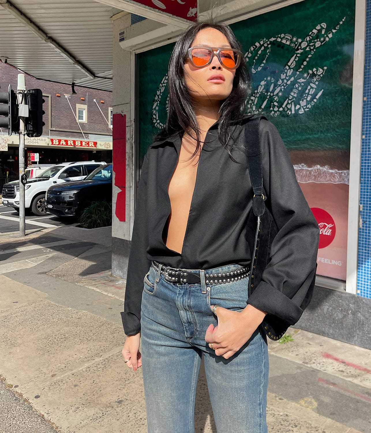 BRIGIT FRONT SLIT SHIRT- BLACK | COURTNEY ZHENG |  COURTNEY ZHENG BRIGIT FRONT SLIT SHIRT- BLACK