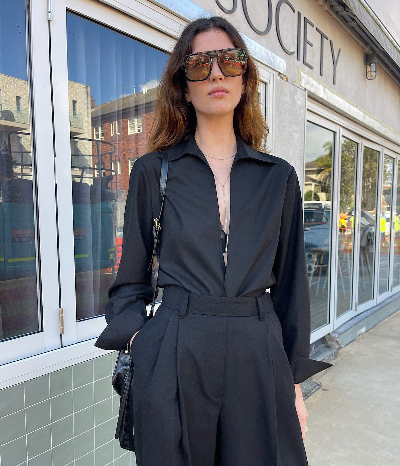 BRIGIT FRONT SLIT SHIRT- BLACK | COURTNEY ZHENG |  COURTNEY ZHENG BRIGIT FRONT SLIT SHIRT- BLACK