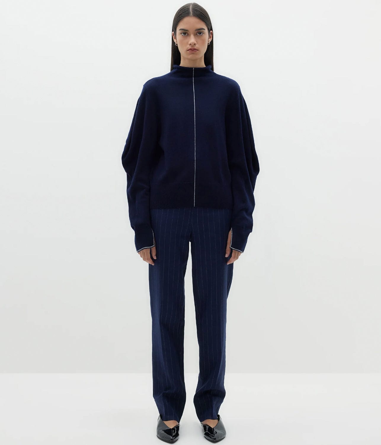 CONTRAST DETAIL ENGINEERED KNIT- INK | BASSIKE | Bassike CONTRAST DETAIL ENGINEERED KNIT- INK