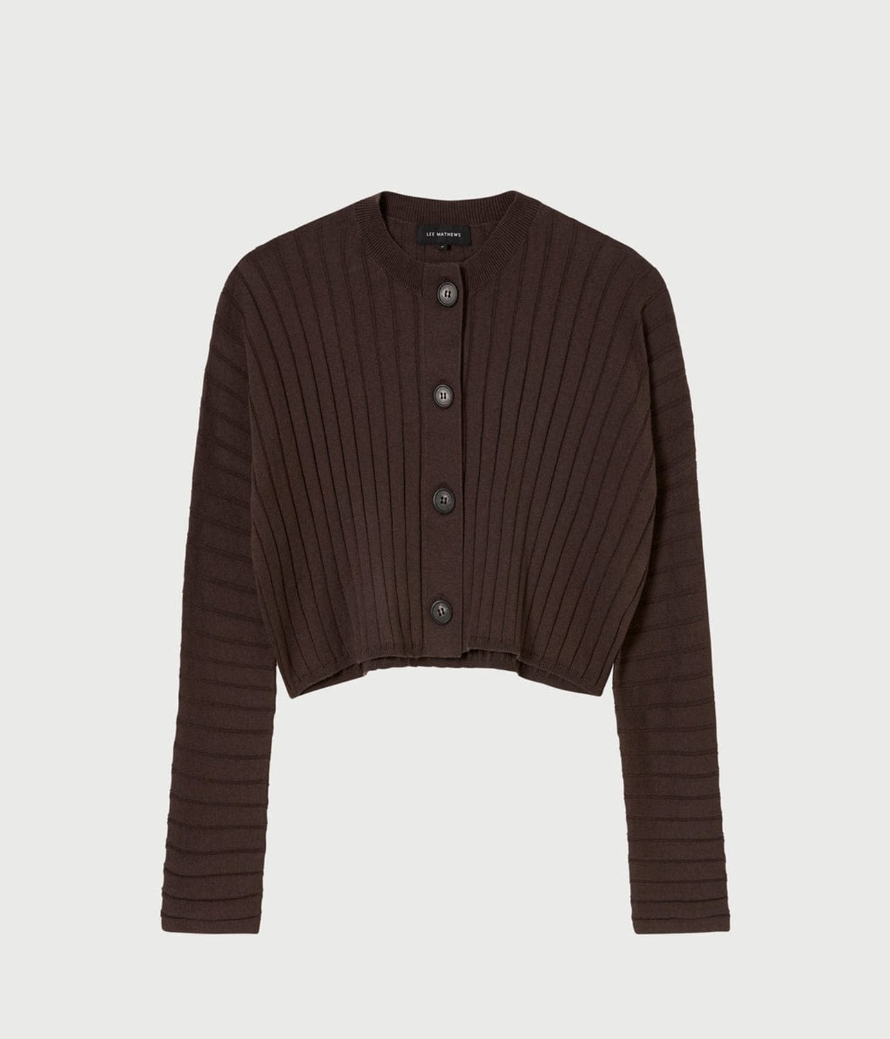 COTTON CASHMERE RIBBED CARDIGAN- CHOCOLATE | LEE MATHEWS |  LEE MATHEWS COTTON CASHMERE RIBBED CARDIGAN- CHOCOLATE