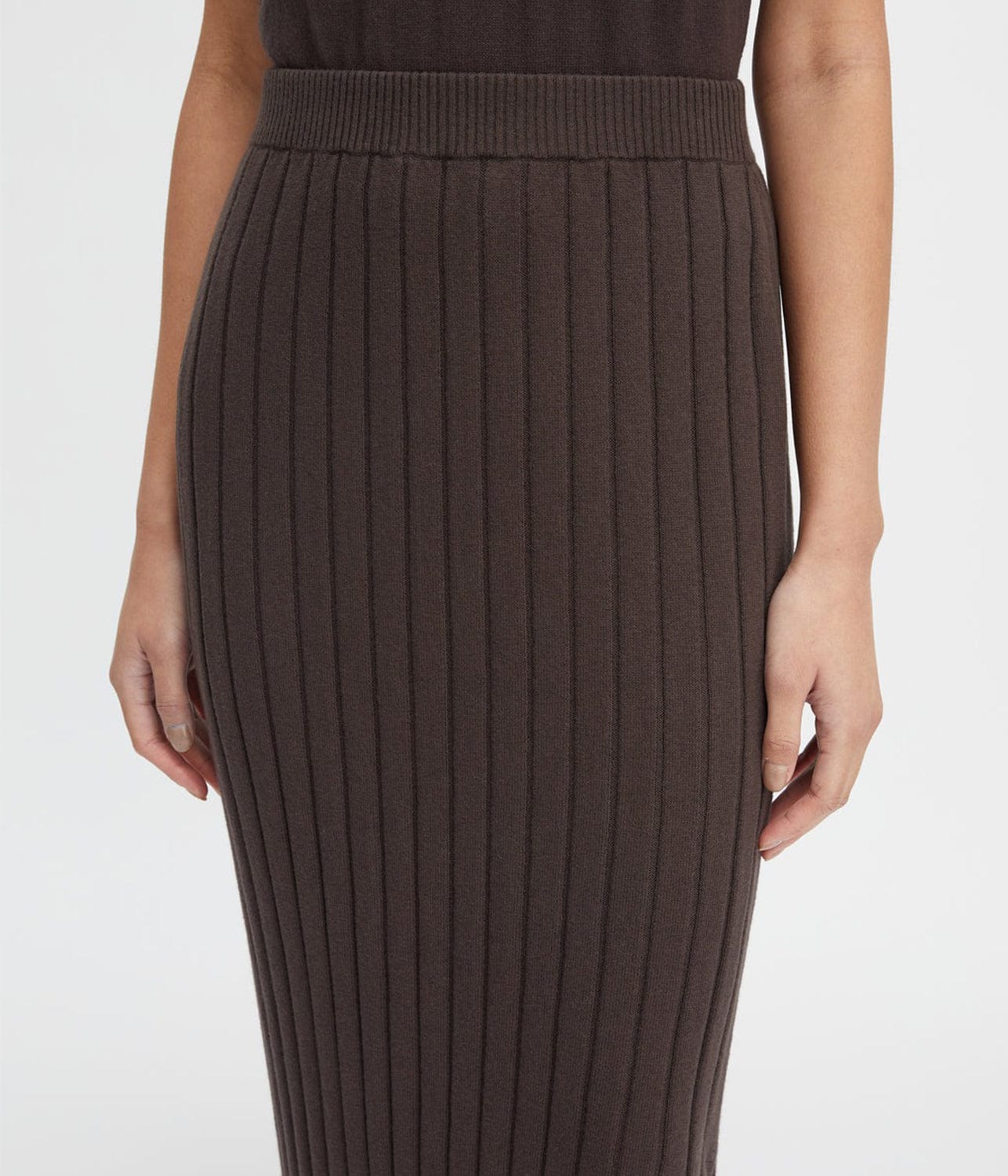 COTTON CASHMERE RIBBED SKIRT- CHOCOLATE | LEE MATHEWS | LEE MATHEWS COTTON CASHMERE RIBBED SKIRT- CHOCOLATE