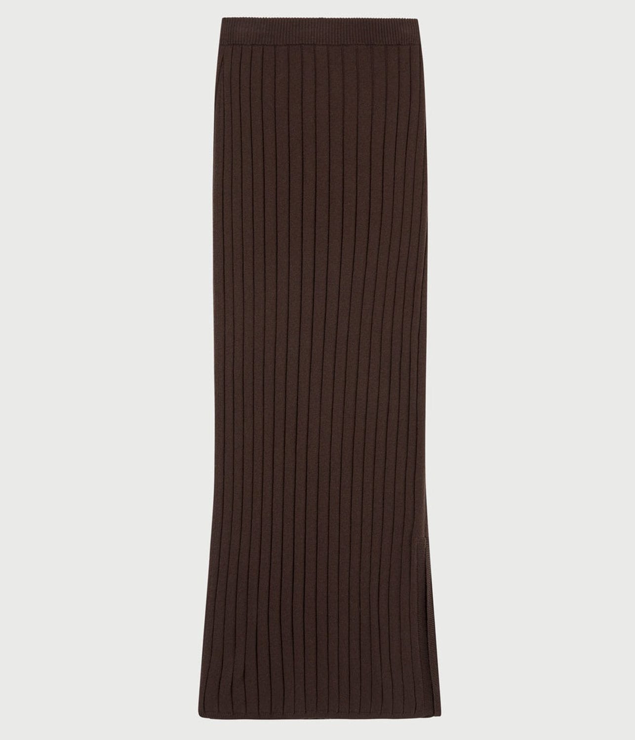 COTTON CASHMERE RIBBED SKIRT- CHOCOLATE | LEE MATHEWS | LEE MATHEWS COTTON CASHMERE RIBBED SKIRT- CHOCOLATE