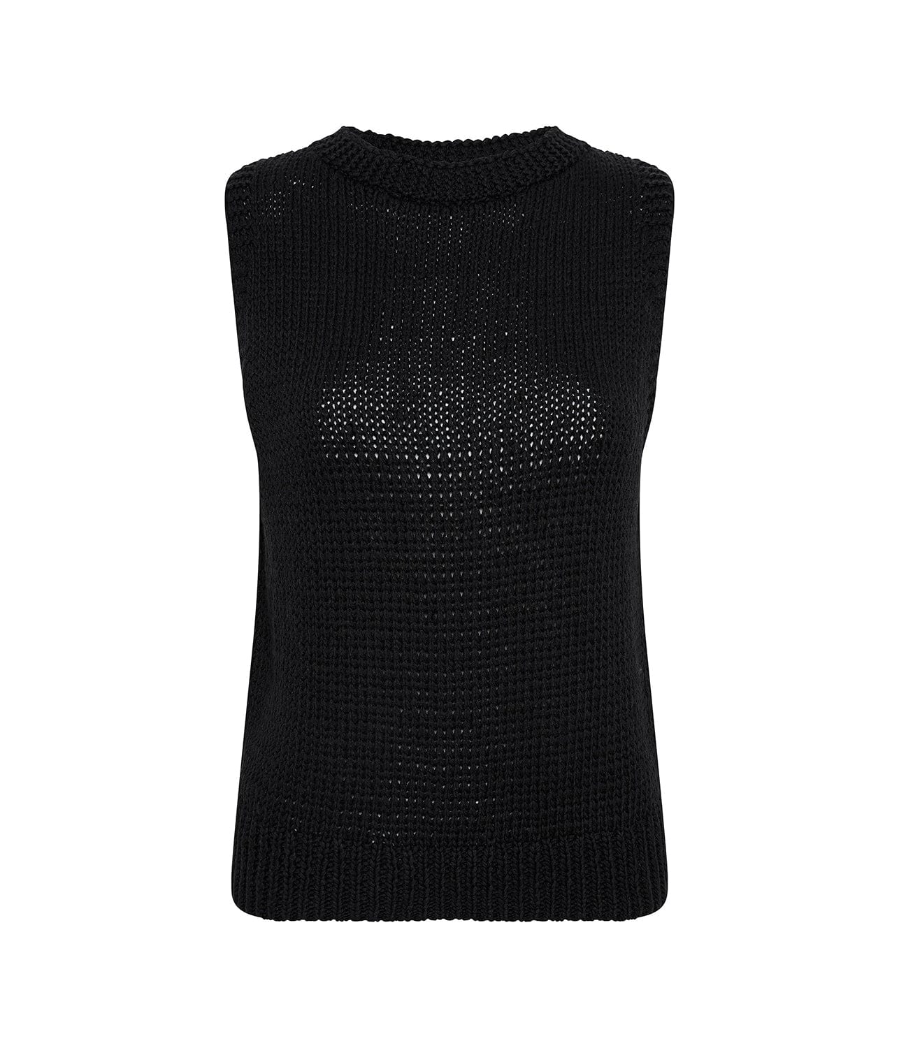 COTTON LINEN KNITTED TANK- BLACK | BASSIKE |  BASSIKE COTTON LINEN KNITTED TANK- BLACK