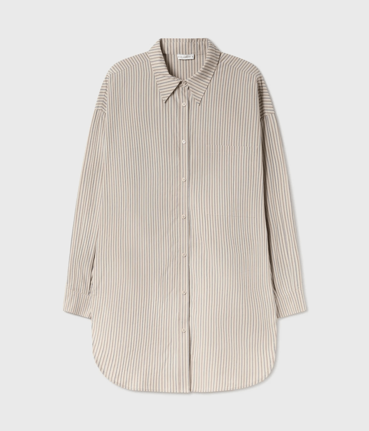 COTTON ROUND SHIRT SLATE STRIPE | SILK LAUNDRY SILK LAUNDRY COTTON ROUND SHIRT SLATE STRIPE