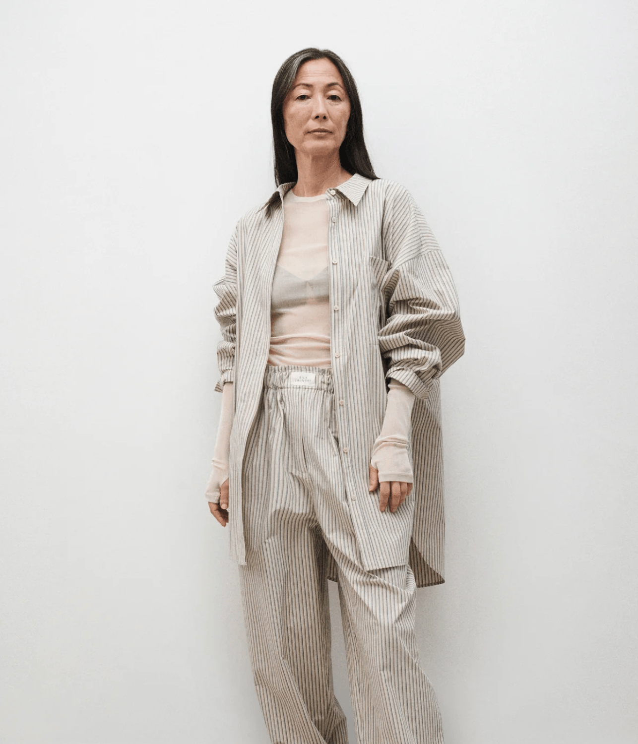 COTTON ROUND SHIRT SLATE STRIPE | SILK LAUNDRY SILK LAUNDRY COTTON ROUND SHIRT SLATE STRIPE