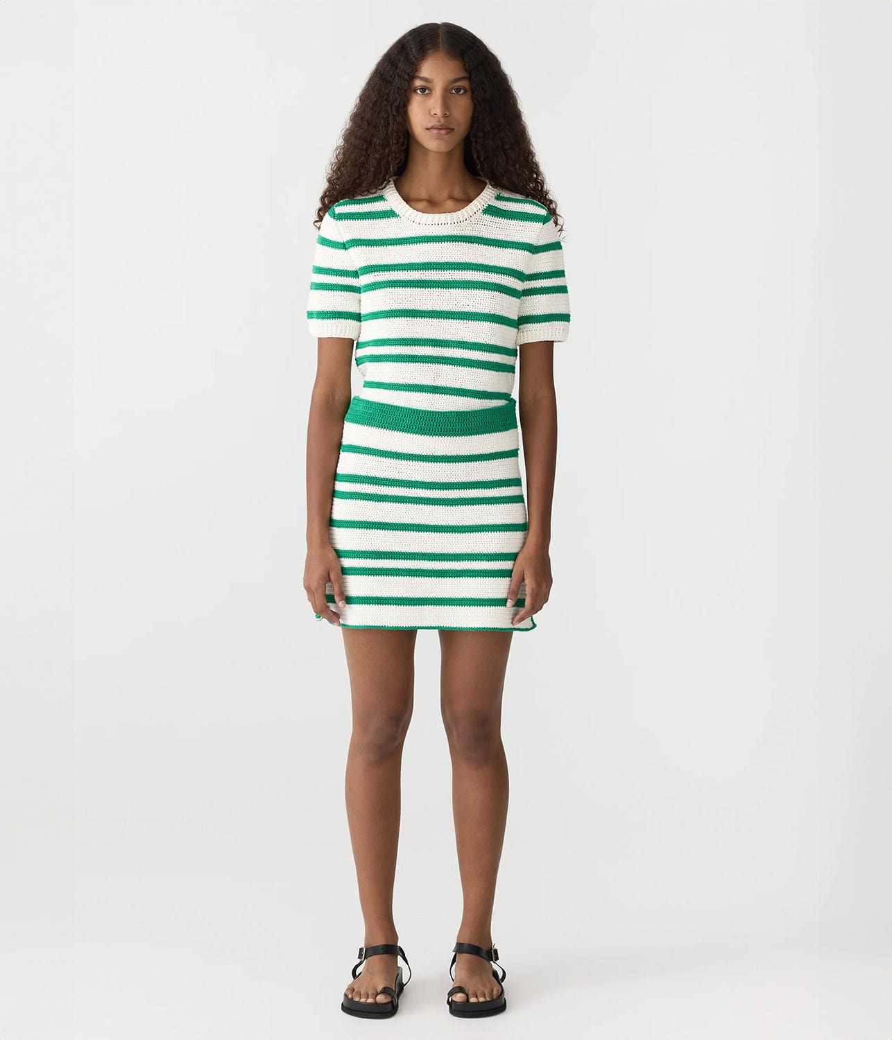 CROCHET STRIPE KNIT SKIRT- ALOE | BASSIKE |  BASSIKE CROCHET STRIPE KNIT SKIRT- ALOE