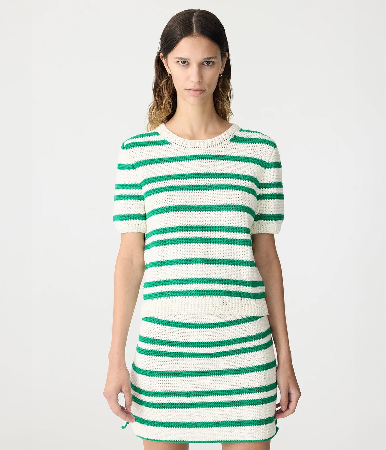 CROCHET STRIPE KNIT TEE- ALOE | BASSIKE |  BASSIKE CROCHET STRIPE KNIT TEE- ALOE