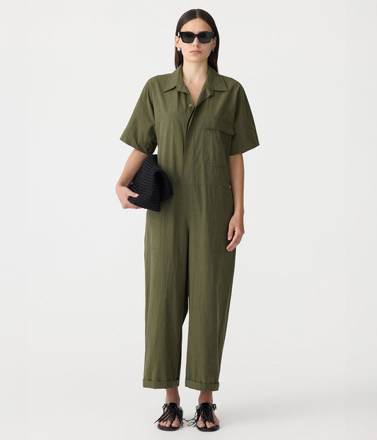 CRUSHED COTTON JUMPSUIT- KHAKI BASSIKE CRUSHED COTTON JUMPSUIT- KHAKI