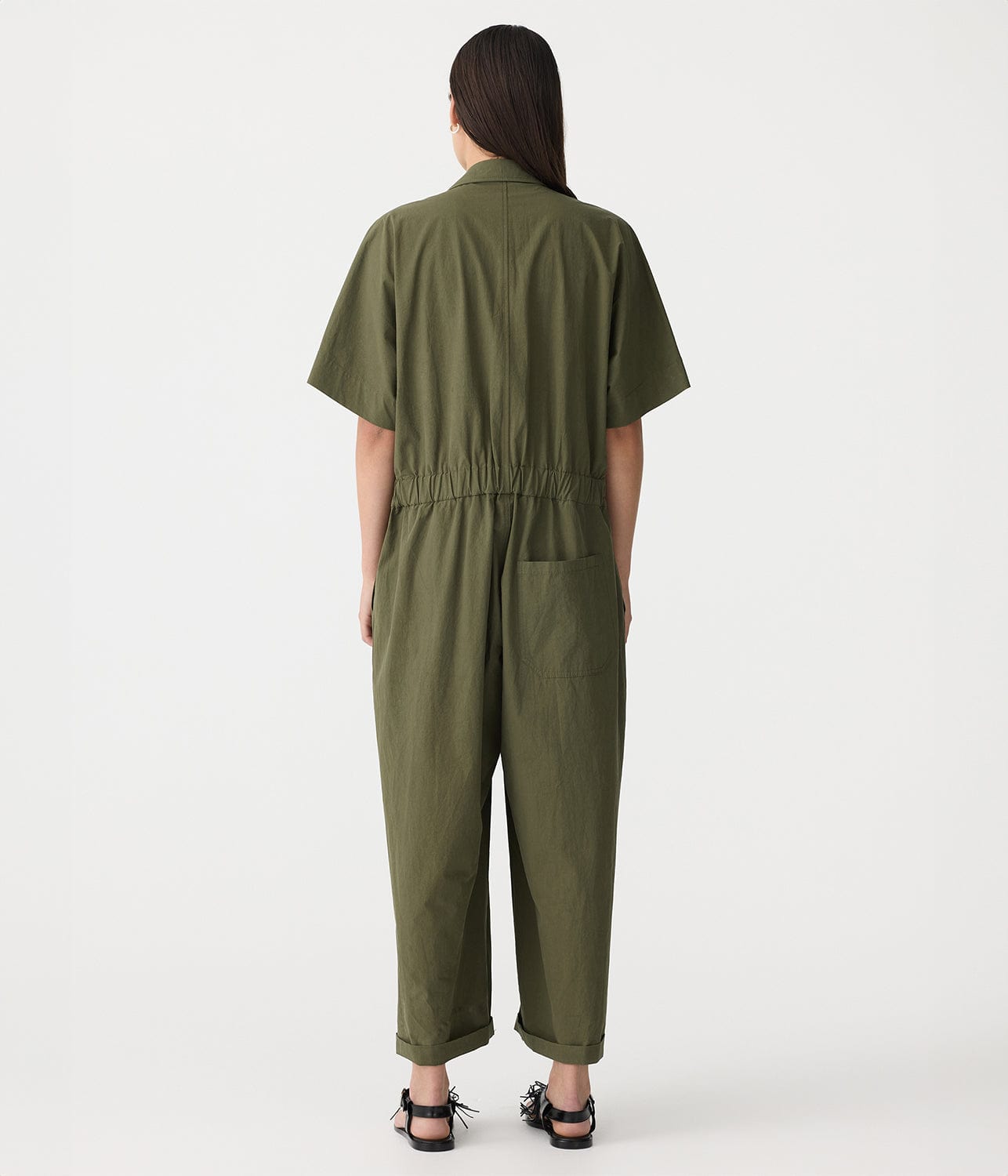 CRUSHED COTTON JUMPSUIT- KHAKI BASSIKE CRUSHED COTTON JUMPSUIT- KHAKI