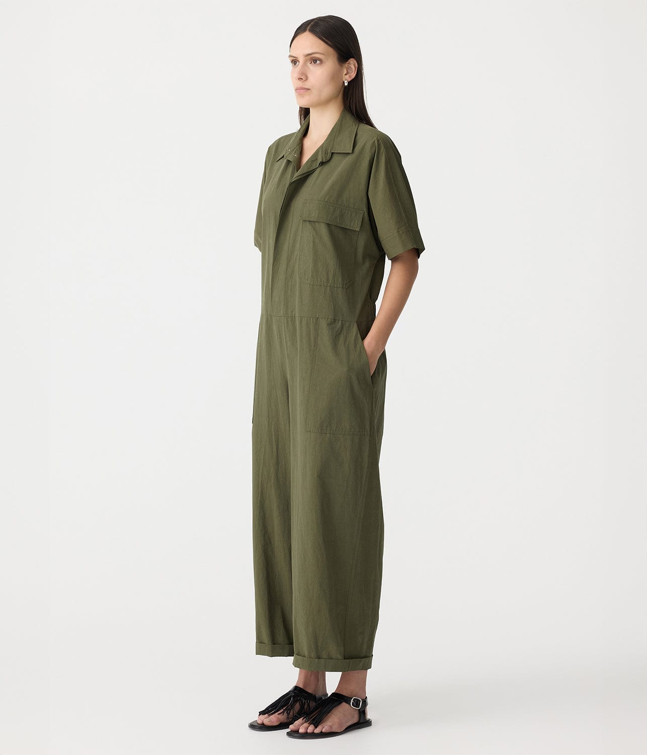 CRUSHED COTTON JUMPSUIT- KHAKI BASSIKE CRUSHED COTTON JUMPSUIT- KHAKI