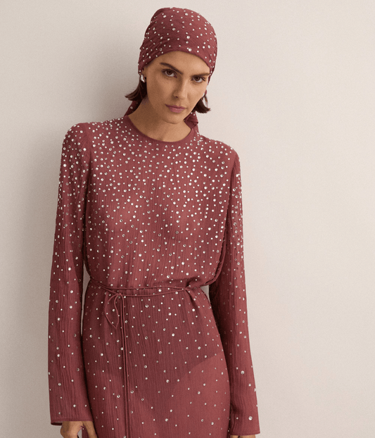 CRYSTAL EMBELLISHED DRESS | PLUM | SJC MADE FOR TRAVEL SJC MADE FOR TRAVEL CRYSTAL EMBELLISHED DRESS | PLUM