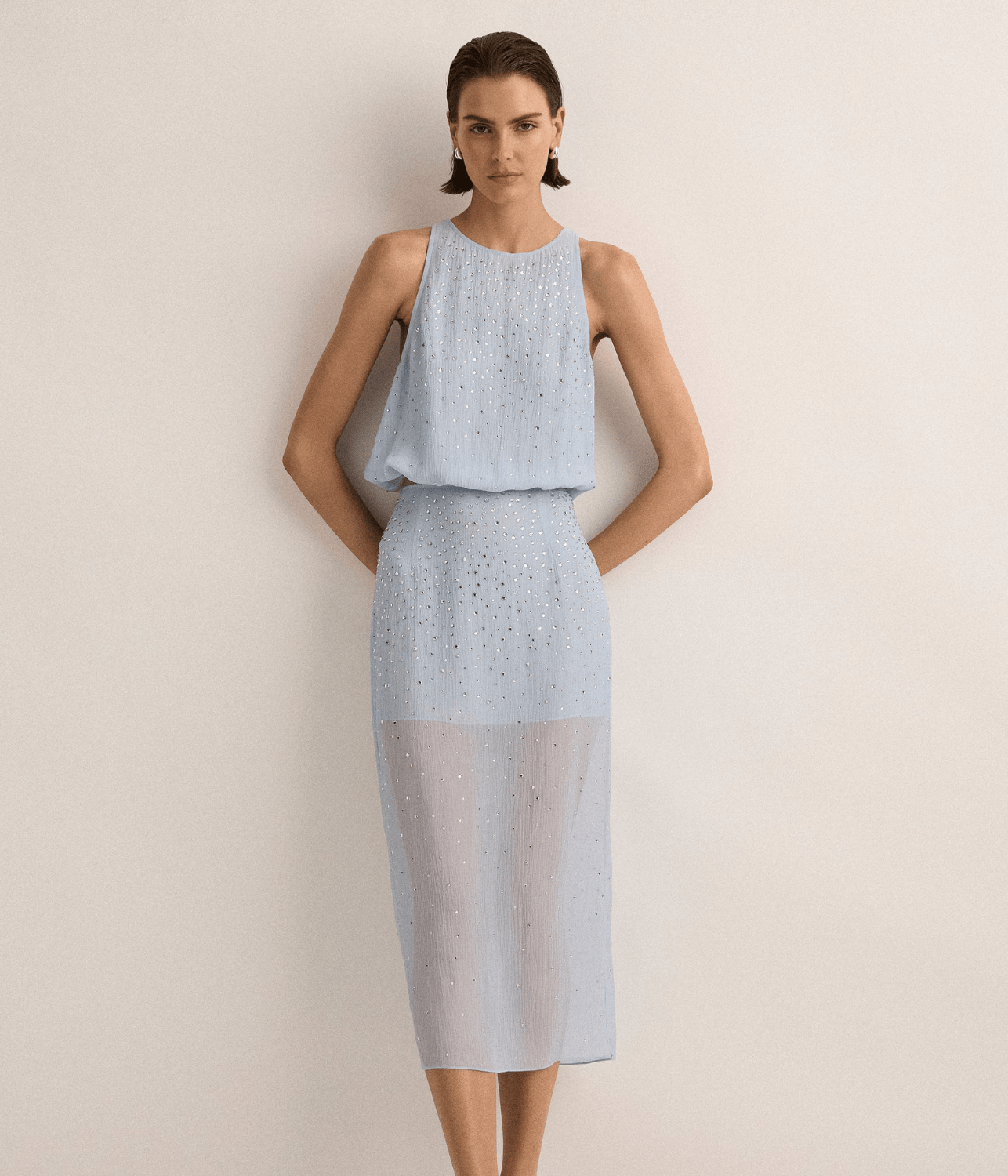 CRYSTAL EMBELLISHED SKIRT | SKY BLUE | SJC  MADE FOR TRAVEL SJC MADE FOR TRAVEL CRYSTAL EMBELLISHED SKIRT | SKY BLUE