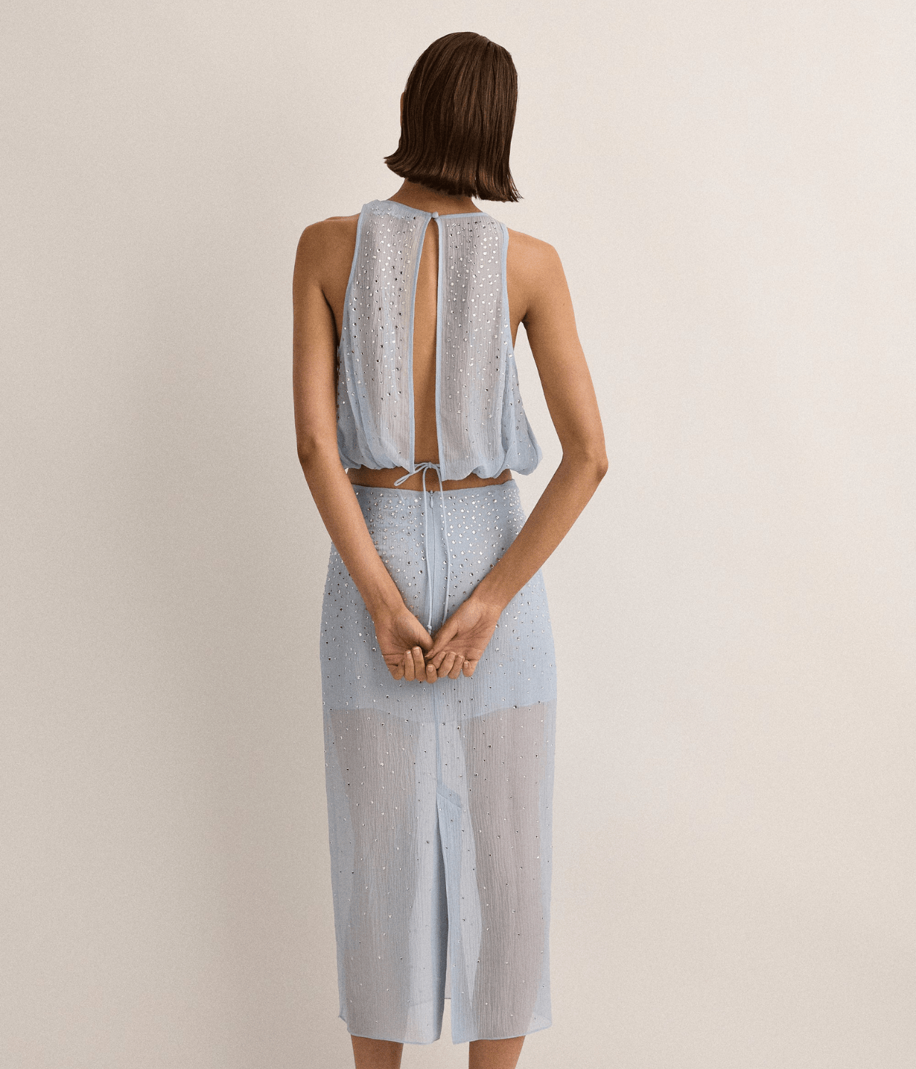 CRYSTAL EMBELLISHED SKIRT | SKY BLUE | SJC  MADE FOR TRAVEL SJC MADE FOR TRAVEL CRYSTAL EMBELLISHED SKIRT | SKY BLUE