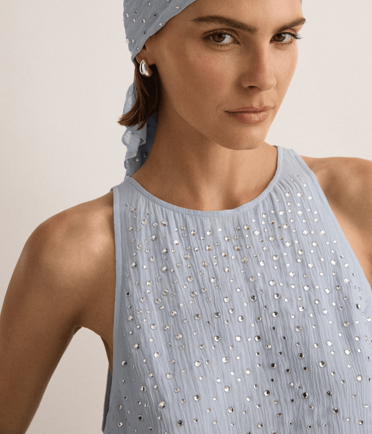 CRYSTAL EMBELLISHED TOP | SKY BLUE | SJC MADE FOR TRAVEL SJC MADE FOR TRAVEL CRYSTAL EMBELLISHED TOP | SKY BLUE