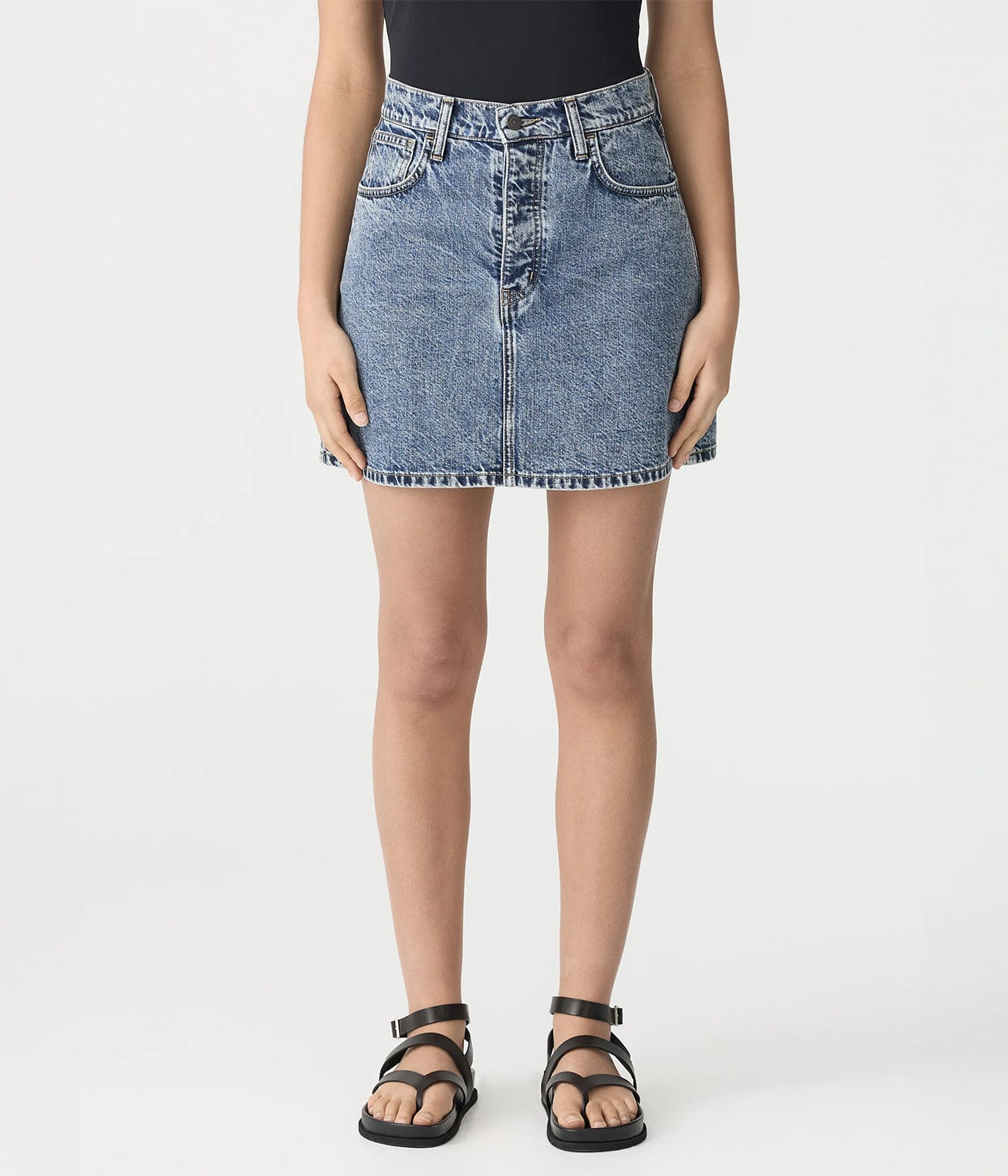 DENIM MINI SKIRT- CLASSIC STONE WASH | BASSIKE |  BASSIKE DENIM MINI SKIRT- CLASSIC STONE WASH