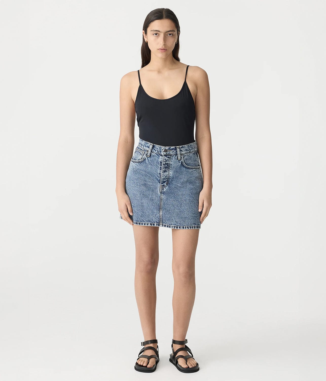 DENIM MINI SKIRT- CLASSIC STONE WASH | BASSIKE |  BASSIKE DENIM MINI SKIRT- CLASSIC STONE WASH