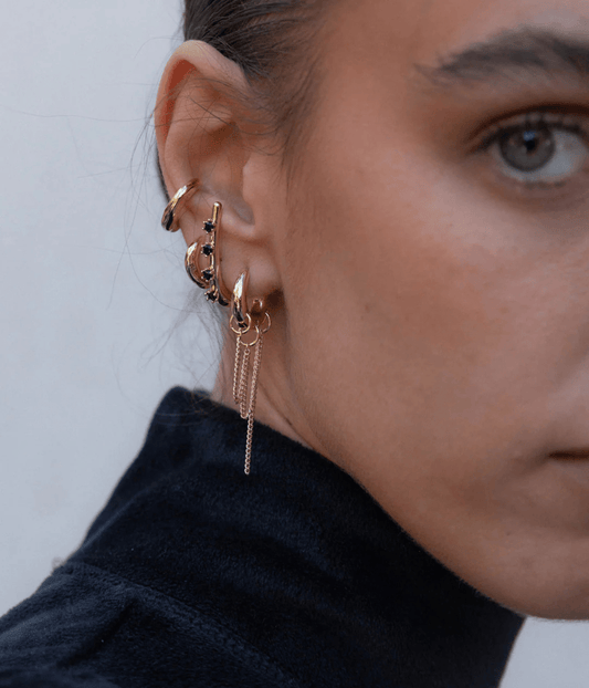 DRIPPING CHAIN HUGGIE EARRINGS | BRASS F+H STUDIOS DRIPPING CHAIN HUGGIE EARRINGS | BRASS