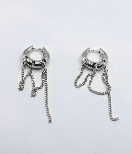 DRIPPING CHAIN HUGGIE EARRINGS | SILVER F+H STUDIOS DRIPPING CHAIN HUGGIE EARRINGS | SILVER
