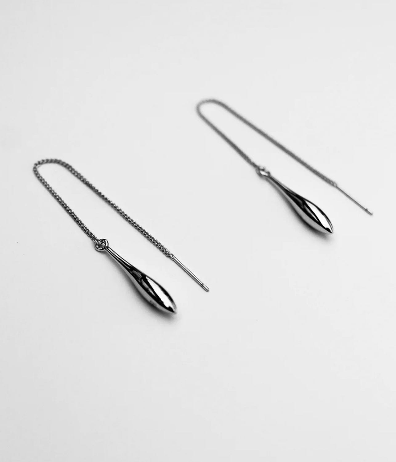 DROPLET THREAD EARRINGS- SILVER | F+ H | F+H DROPLET THREAD EARRINGS- SILVER