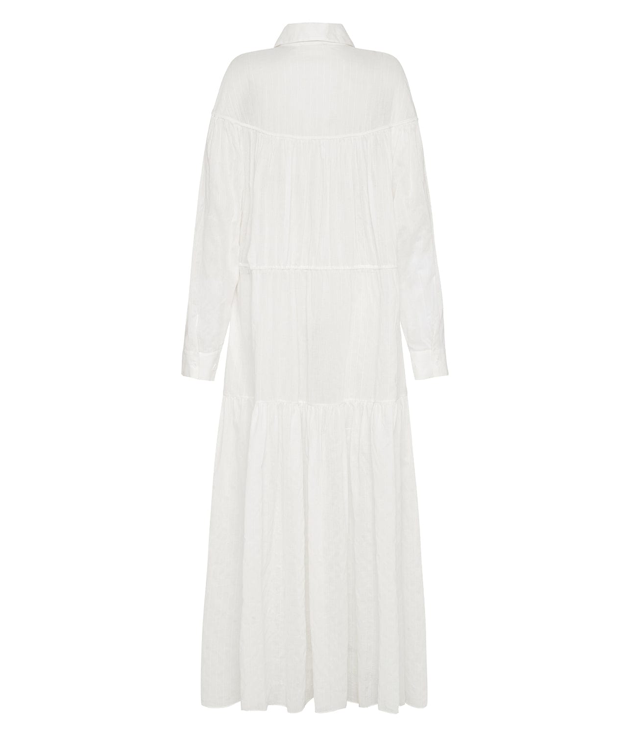 EMBROIDERED TIERED DRAWCORD DRESS- WHITE | MATTEAU |  MATTEAU EMBROIDERED TIERED DRAWCORD DRESS- WHITE