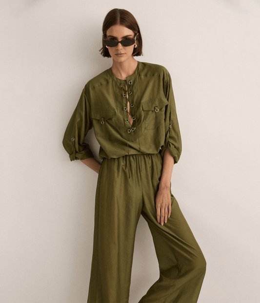 EYELET KAFTAN | SAFARI GREEN | SJC MADE FOR TRAVEL  SJC MADE FOR TRAVEL EYELET KAFTAN | SAFARI GREEN