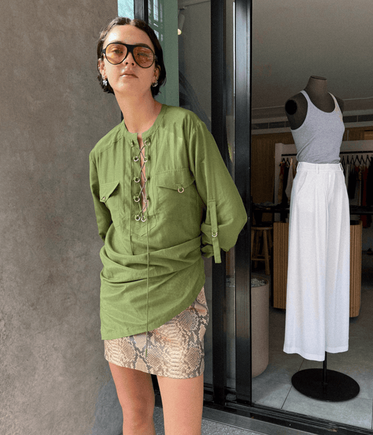 EYELET KAFTAN | SAFARI GREEN | SJC MADE FOR TRAVEL  SJC MADE FOR TRAVEL EYELET KAFTAN | SAFARI GREEN