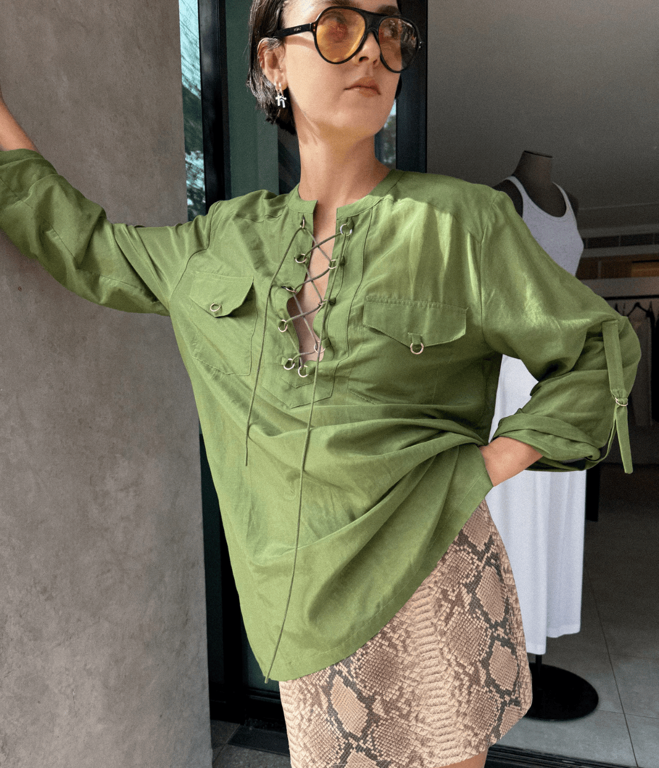 EYELET KAFTAN | SAFARI GREEN | SJC MADE FOR TRAVEL  SJC MADE FOR TRAVEL EYELET KAFTAN | SAFARI GREEN