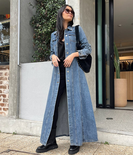 FABIAN DENIM COAT- WASHED INDIGO | COURTNEY ZHENG |  COURTNEY ZHENG FABIAN DENIM COAT- INDIGO