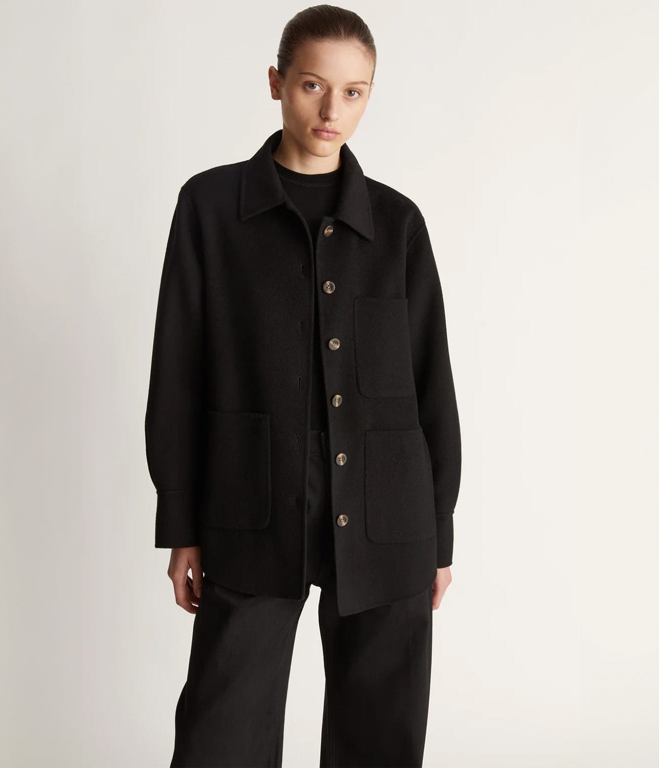 FLORENTINE CASHMERE SHIRT JACKET- BLACK | LEE MATHEWS | LEE MATHEWS FLORENTINE CASHMERE SHIRT JACKET- BLACK