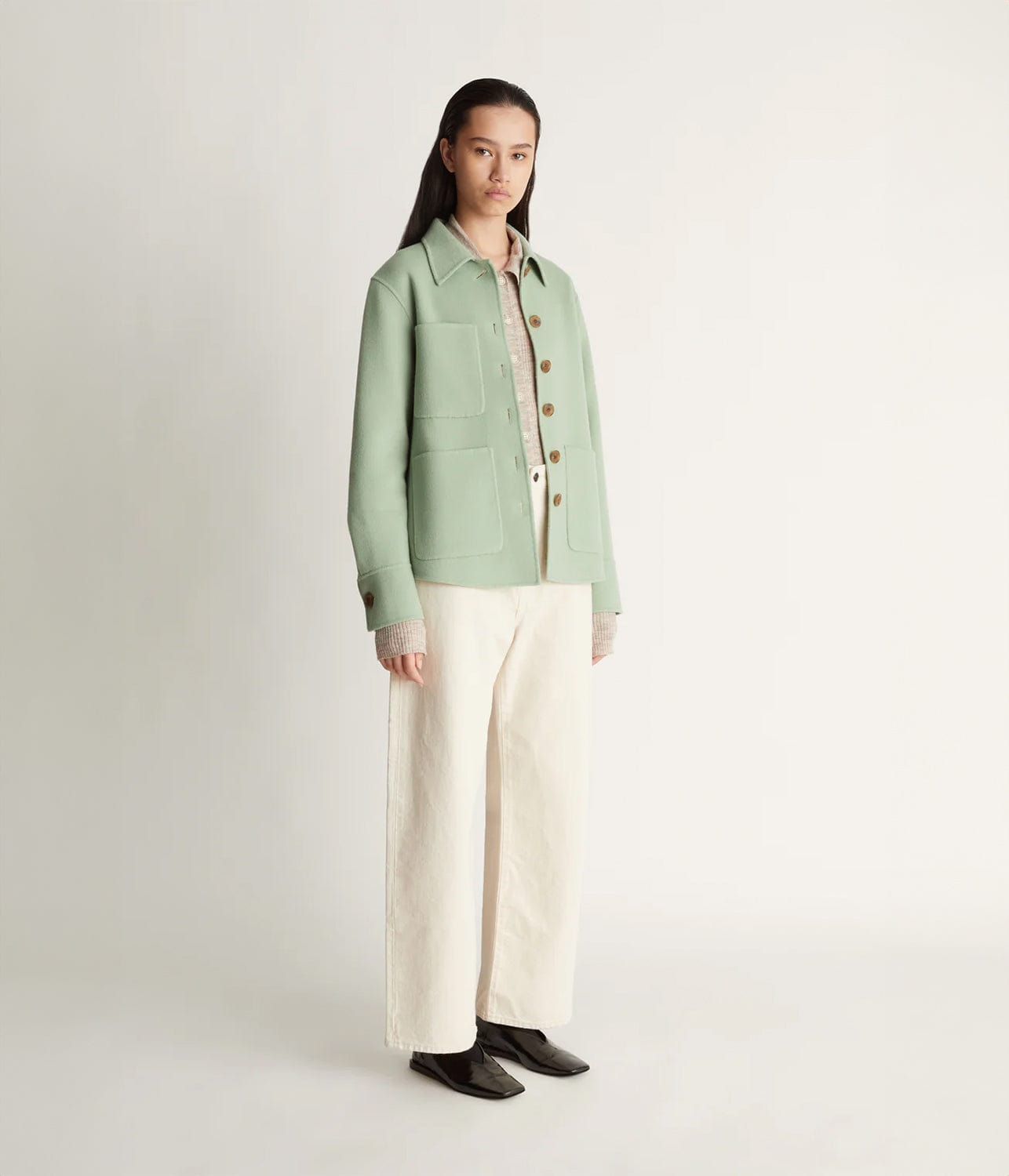 FLORENTINE CASHMERE SHIRT JACKET- SEAFOAM | LEE MATHEWS | LEE MATHEWS FLORENTINE CASHMERE SHIRT JACKET- SEAFOAM