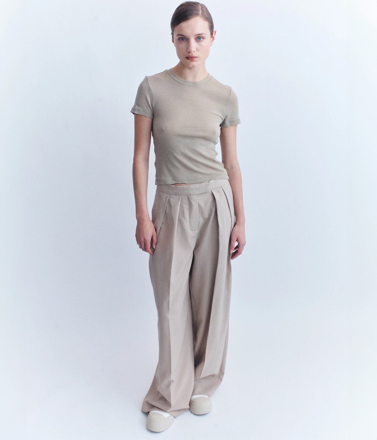 GEORG DOUBLE PLEAT WIDE PANT- SAND | courtney zheng  COURTNEY ZHENG GEORG PLEAT PANT- SAND