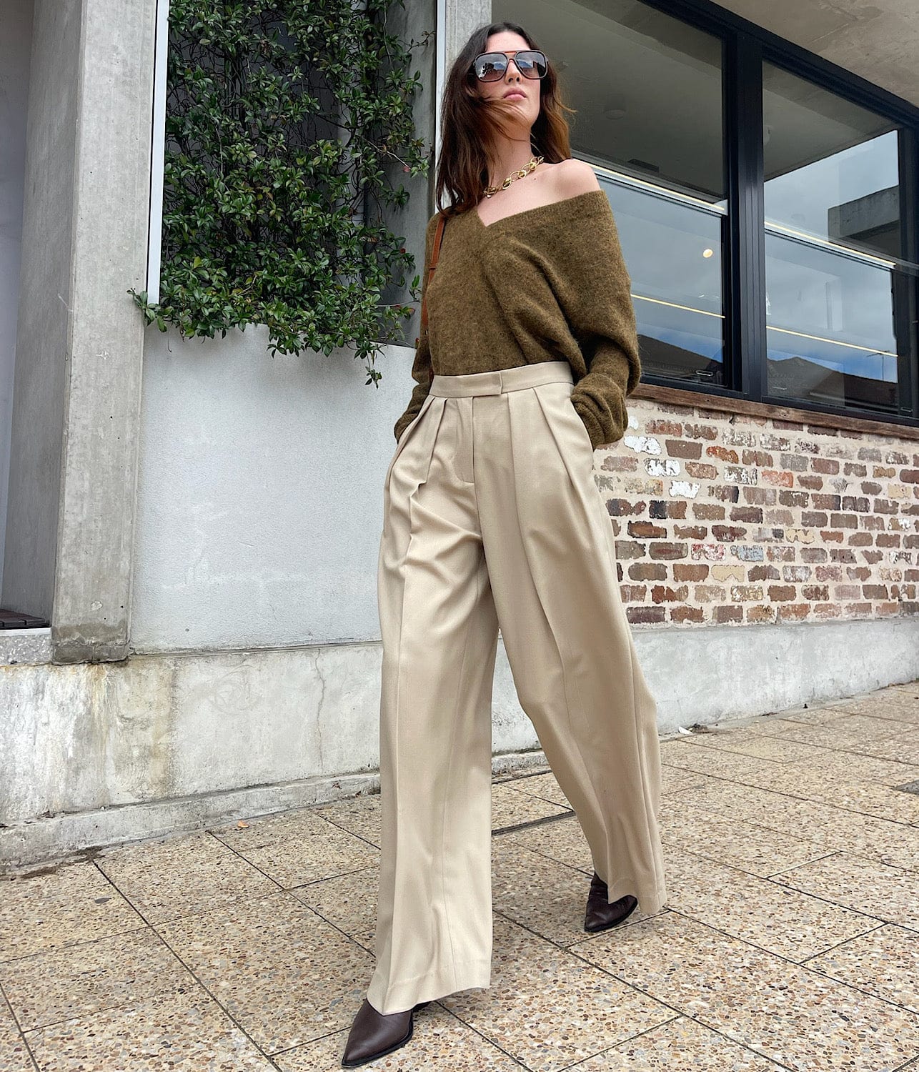 GEORG DOUBLE PLEAT WIDE PANT- SAND | courtney zheng  COURTNEY ZHENG GEORG PLEAT PANT- SAND