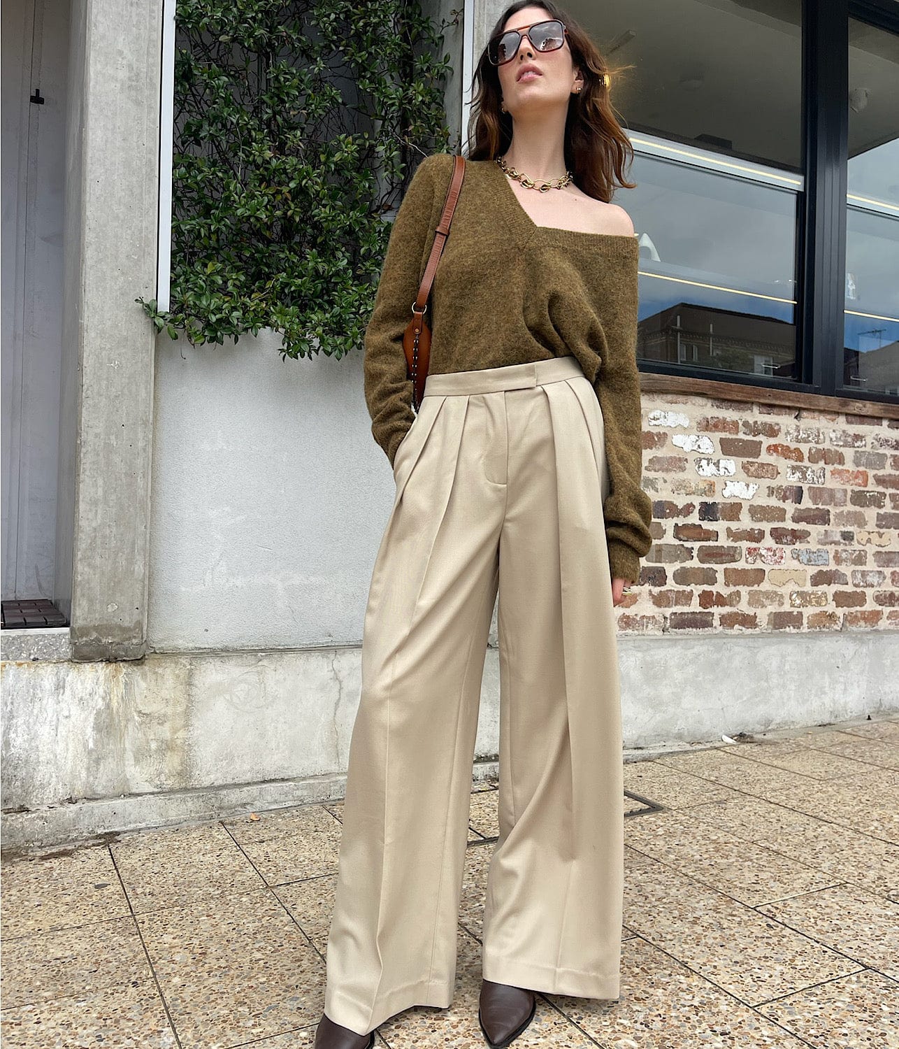 GEORG DOUBLE PLEAT WIDE PANT- SAND | courtney zheng  COURTNEY ZHENG GEORG PLEAT PANT- SAND