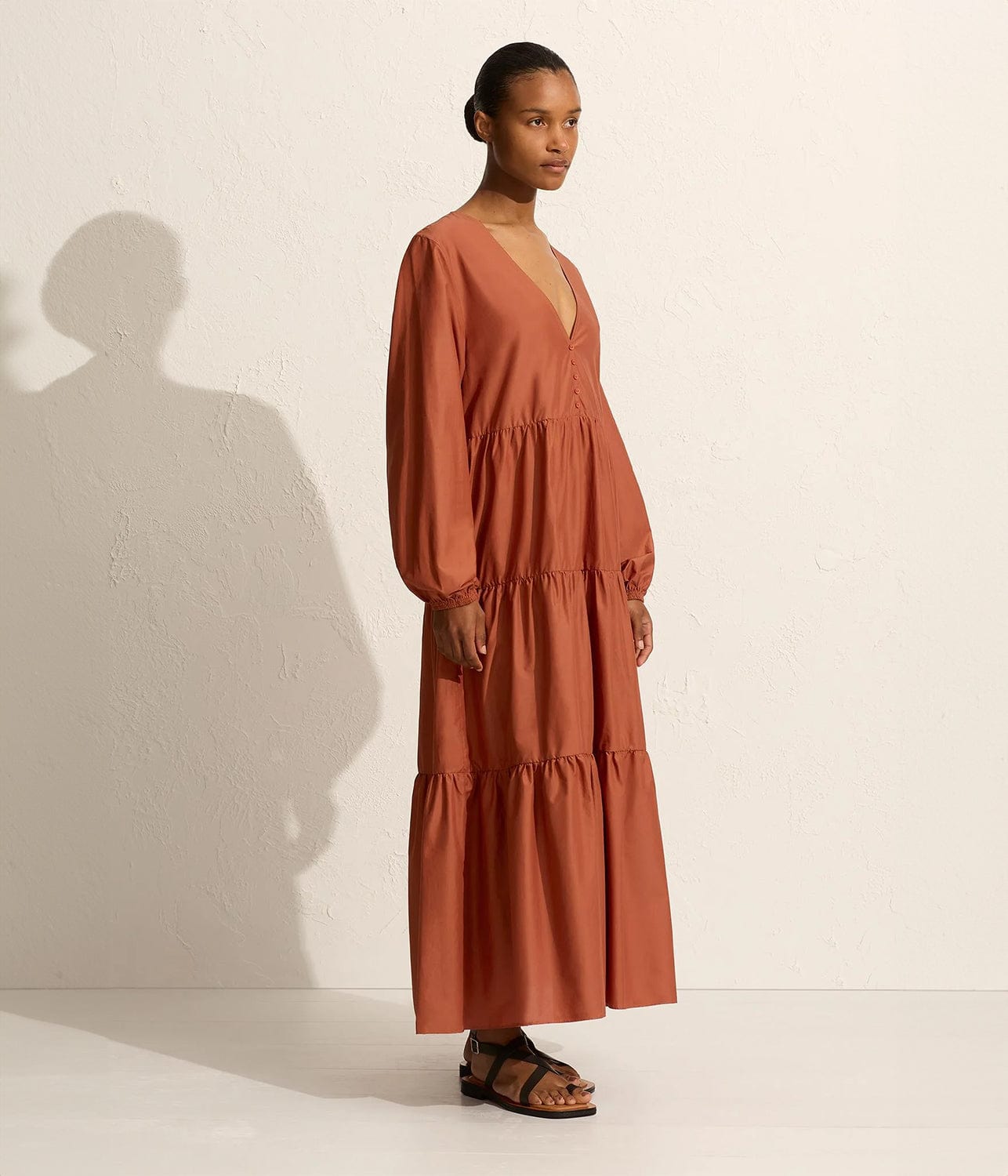 LONG SLEEVE PLUNGE DRESS- SIENNA | MATTEAU |  MATTEAU LONG SLEEVE PLUNGE DRESS- SIENNA